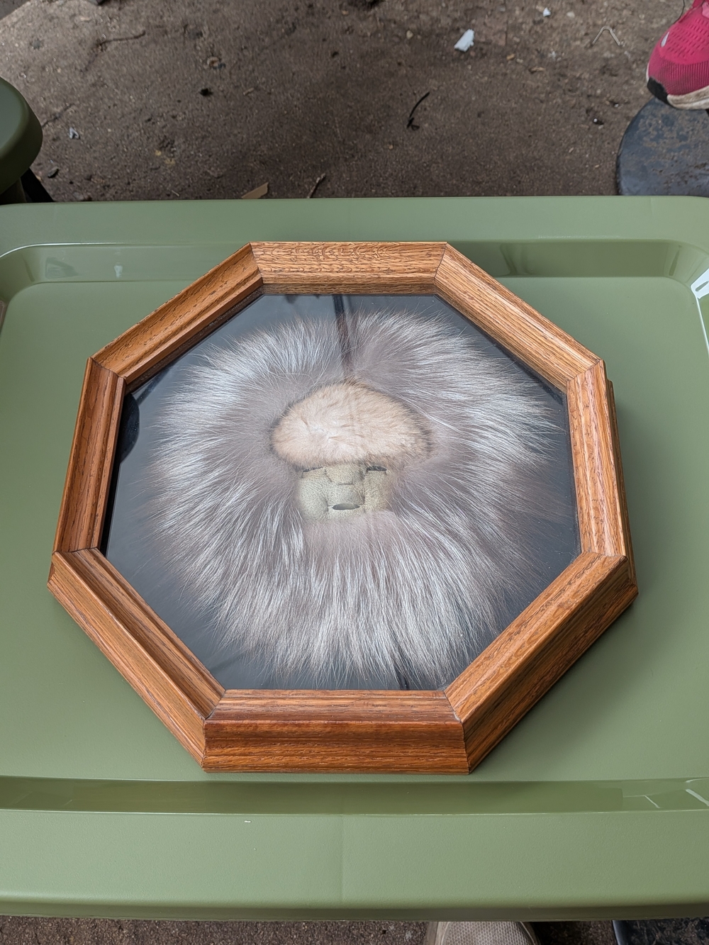 Octagonal Wood-Framed Faux Fur Wall Mirror - Gray